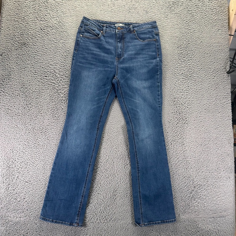 OAT New York Jeans Womens 10 Blue Cotton Denim Straight Whiskered Faded Stretch